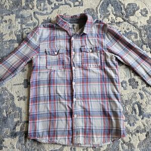On the Byas Red and Blue Plaid Casual Button Down Shirt